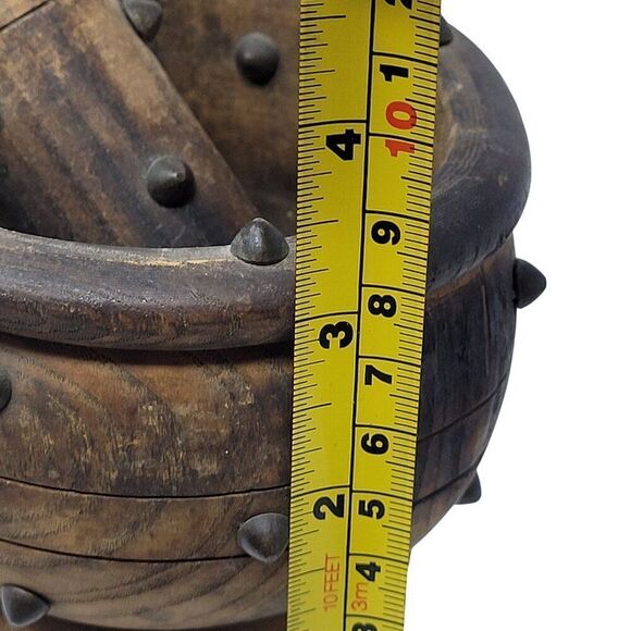 Vtg 1970s Wooden Mortar &‎ Pestle Spike Studded Primitive Medieval Renaissance - Picture 7 of 16
